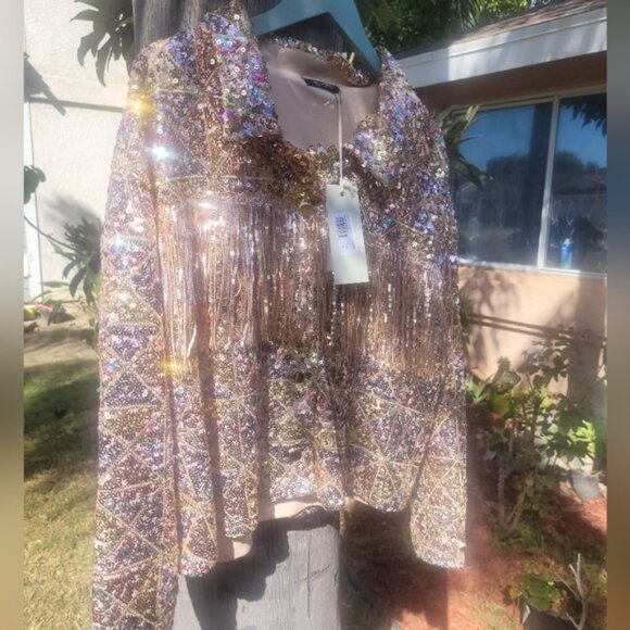 Miss me Sequin crop fringejaket rosegold size L - Picture 9 of 13